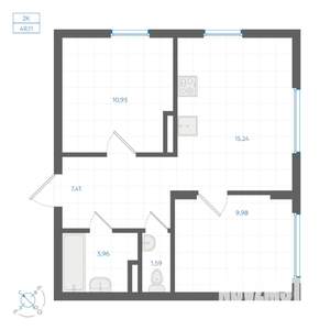 2-к квартира, вторичка, 49м2, 1/4 этаж