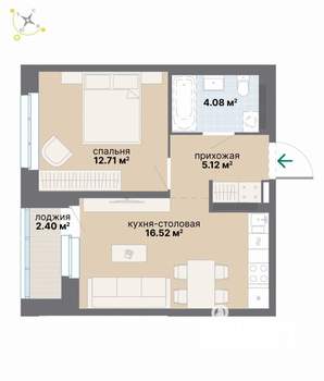 1-к квартира, вторичка, 41м2, 7/9 этаж