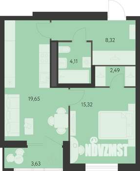 1-к квартира, вторичка, 52м2, 9/25 этаж