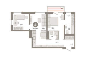 2-к квартира, вторичка, 65м2, 3/8 этаж