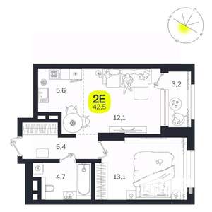 2-к квартира, вторичка, 43м2, 6/27 этаж
