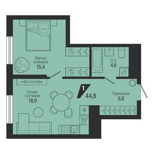 1-к квартира, вторичка, 45м2, 13/30 этаж