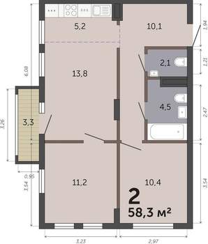 2-к квартира, вторичка, 58м2, 9/19 этаж