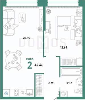 2-к квартира, вторичка, 43м2, 5/10 этаж