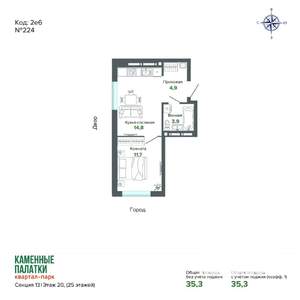 1-к квартира, вторичка, 35м2, 20/25 этаж