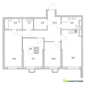 3-к квартира, вторичка, 94м2, 19/31 этаж