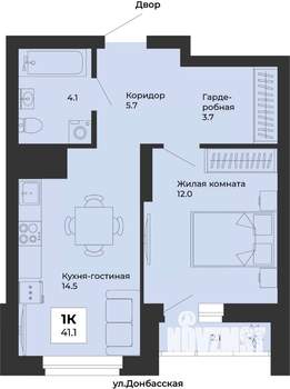 1-к квартира, строящийся дом, 41м2, 8/25 этаж