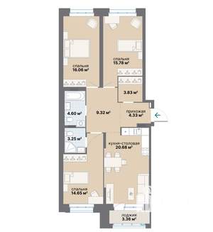 3-к квартира, вторичка, 96м2, 2/25 этаж
