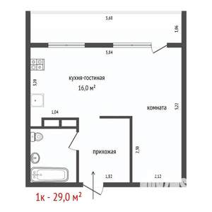 1-к квартира, вторичка, 29м2, 7/9 этаж