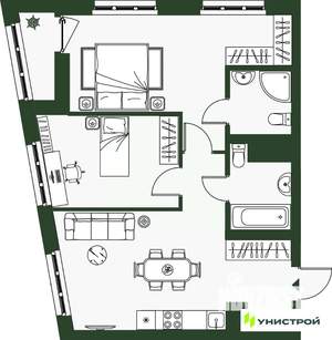 2-к квартира, вторичка, 58м2, 7/12 этаж