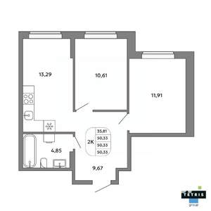 2-к квартира, вторичка, 50м2, 17/32 этаж