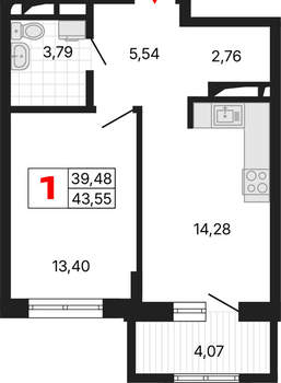 1-к квартира, вторичка, 44м2, 11/25 этаж
