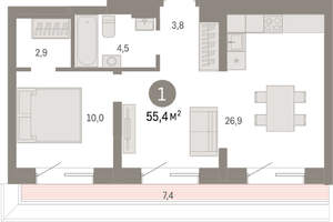 1-к квартира, вторичка, 55м2, 7/7 этаж