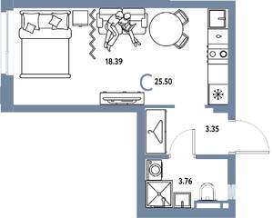 Студия квартира, вторичка, 26м2, 9/24 этаж