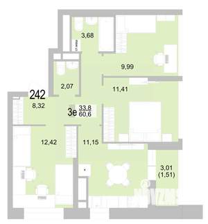 3-к квартира, вторичка, 61м2, 6/16 этаж