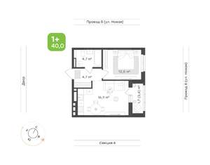 1-к квартира, вторичка, 40м2, 5/9 этаж