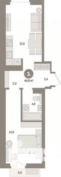 1-к квартира, вторичка, 43м2, 2/9 этаж