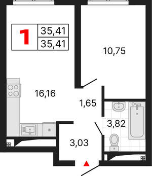 1-к квартира, вторичка, 35м2, 23/25 этаж