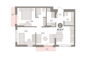 2-к квартира, вторичка, 66м2, 3/25 этаж