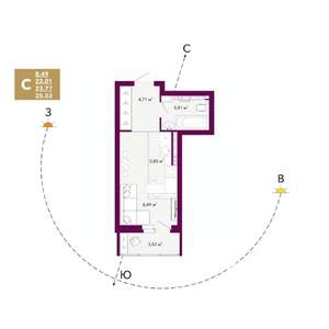 Студия квартира, строящийся дом, 24м2, 13/20 этаж