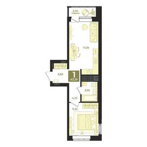 1-к квартира, вторичка, 43м2, 16/18 этаж