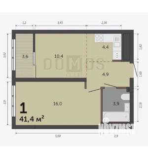 1-к квартира, вторичка, 41м2, 20/27 этаж