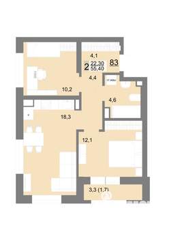 2-к квартира, вторичка, 55м2, 11/26 этаж