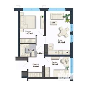 2-к квартира, вторичка, 55м2, 24/25 этаж