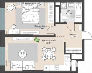 1-к квартира, строящийся дом, 54м2, 4/30 этаж