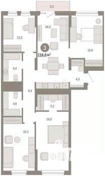 3-к квартира, вторичка, 119м2, 5/17 этаж