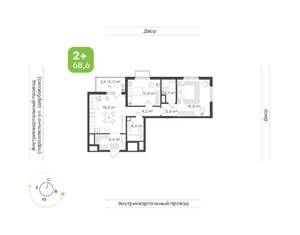 2-к квартира, вторичка, 69м2, 24/24 этаж