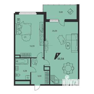 1-к квартира, вторичка, 56м2, 18/25 этаж