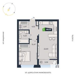 1-к квартира, строящийся дом, 50м2, 6/31 этаж