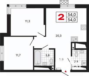 2-к квартира, вторичка, 54м2, 28/29 этаж