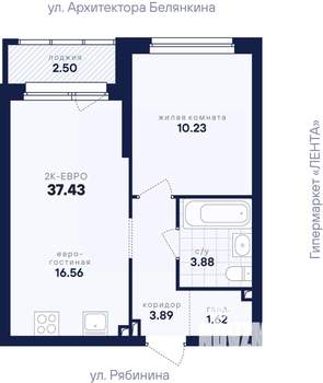 1-к квартира, вторичка, 37м2, 23/26 этаж