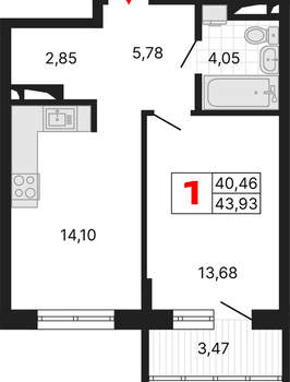 1-к квартира, вторичка, 44м2, 6/25 этаж