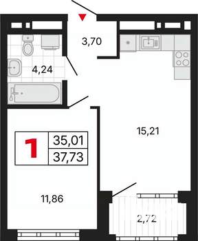 1-к квартира, вторичка, 38м2, 12/30 этаж