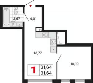 1-к квартира, вторичка, 32м2, 15/25 этаж