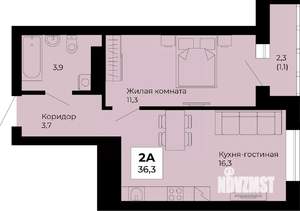 1-к квартира, строящийся дом, 36м2, 23/25 этаж