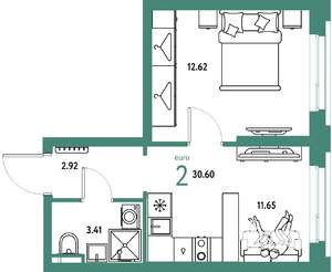 2-к квартира, строящийся дом, 31м2, 7/20 этаж