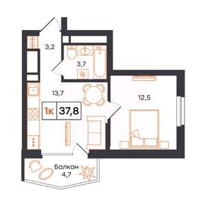 1-к квартира, вторичка, 38м2, 18/21 этаж