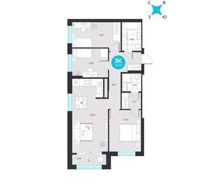 3-к квартира, строящийся дом, 76м2, 2/23 этаж