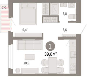 1-к квартира, вторичка, 40м2, 7/9 этаж