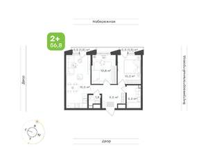 2-к квартира, вторичка, 57м2, 19/24 этаж