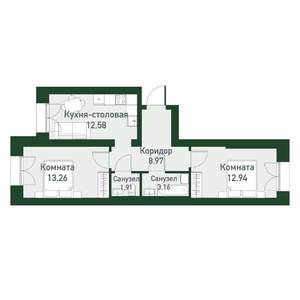 2-к квартира, вторичка, 53м2, 2/4 этаж