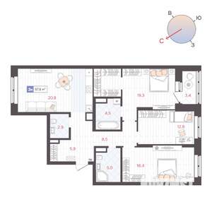 3-к квартира, строящийся дом, 98м2, 6/25 этаж