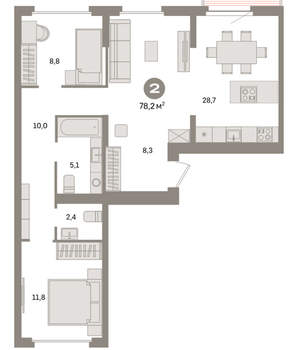 2-к квартира, вторичка, 78м2, 9/9 этаж