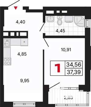 1-к квартира, вторичка, 37м2, 20/30 этаж