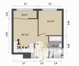 1-к квартира, строящийся дом, 38м2, 11/17 этаж