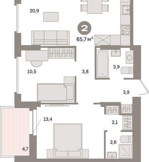 2-к квартира, вторичка, 66м2, 4/16 этаж